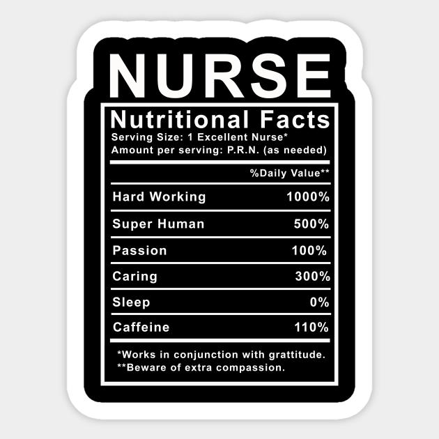 Funny Nurse Nutritional Facts Clinicals Care Plans Rn Sticker
